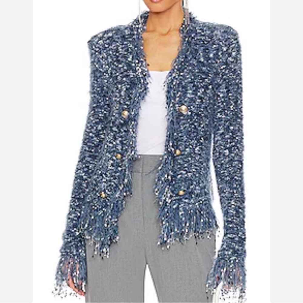 L'Agence Azure Blue Fuzzy Open Cardigan
